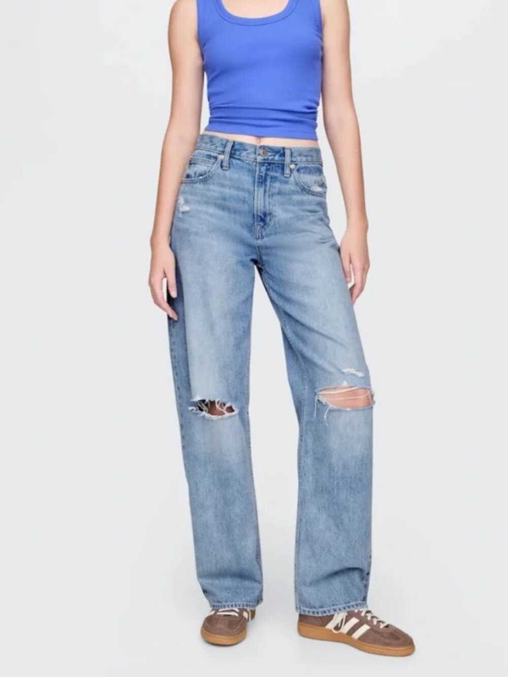 Gap High Rise Barrel Jeans Size 31 Light Wash Distressed Denim Wide Leg